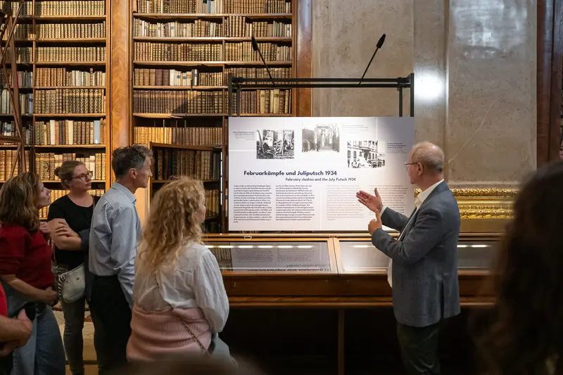 Dr. Hans Petschar Guides Tour of Austrian National Library Exhibition