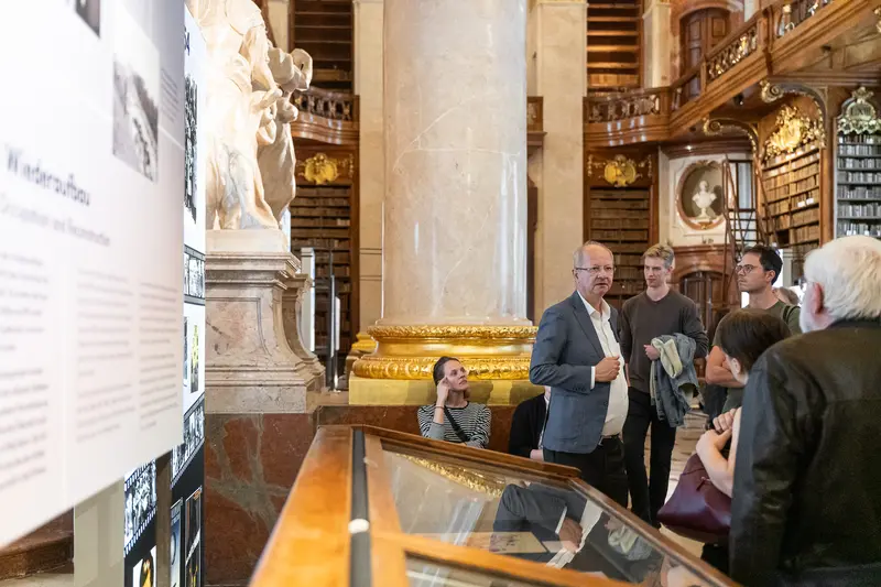 Dr. Hans Petschar Leads Tour at Austrian National Library's Century Exhibition