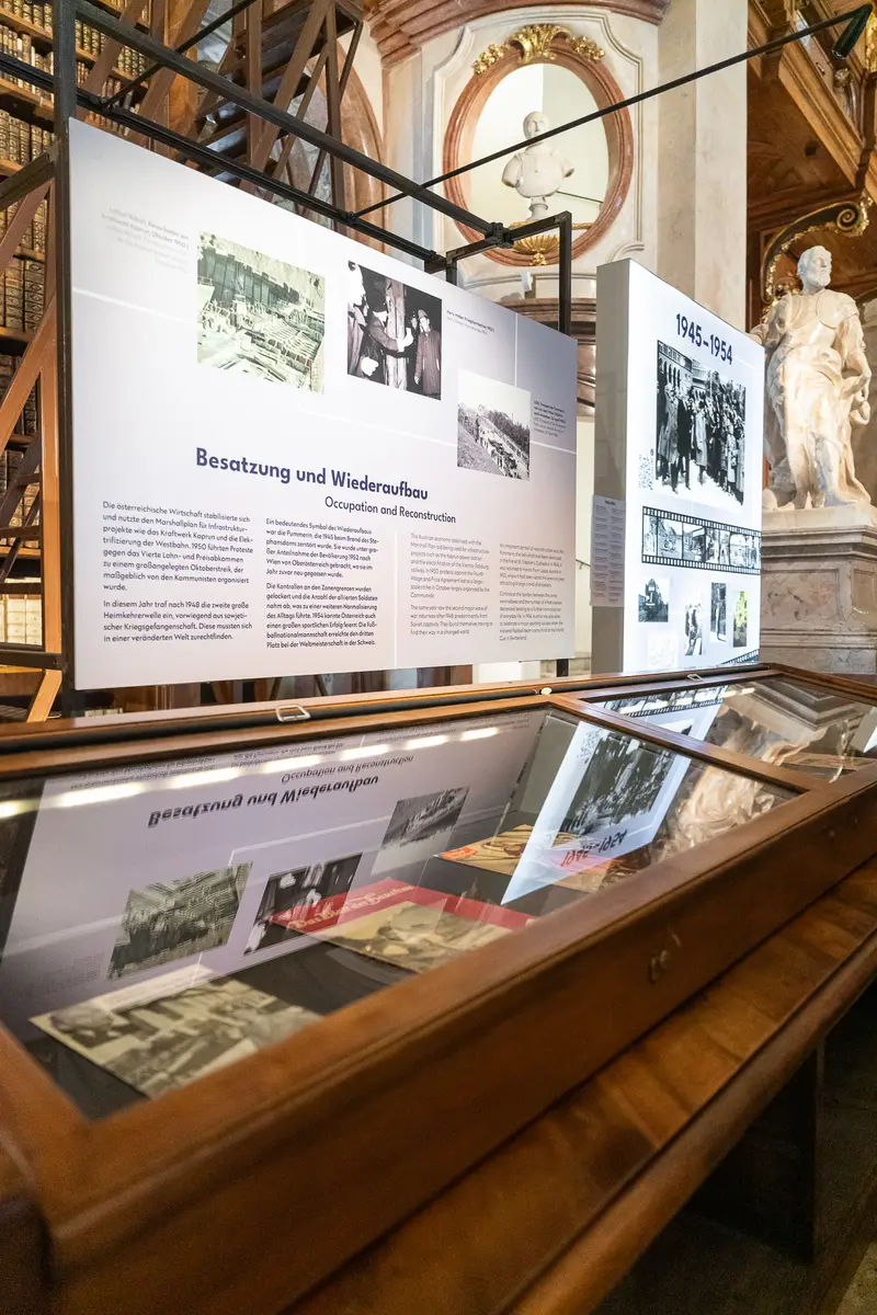 Exhibition Display at Austrian National Library Showcasing 20th Century Historical Images