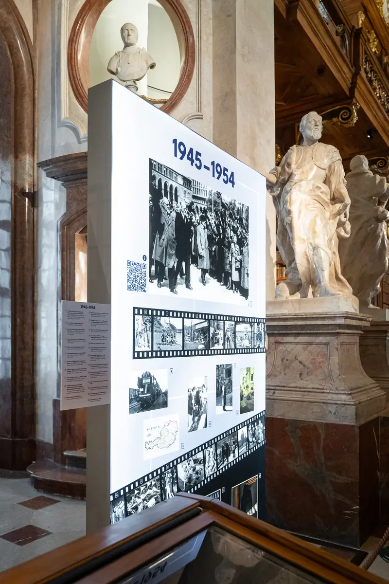 Historical Photo Display at Austrian National Library Exhibition on 1945-1964 Period
