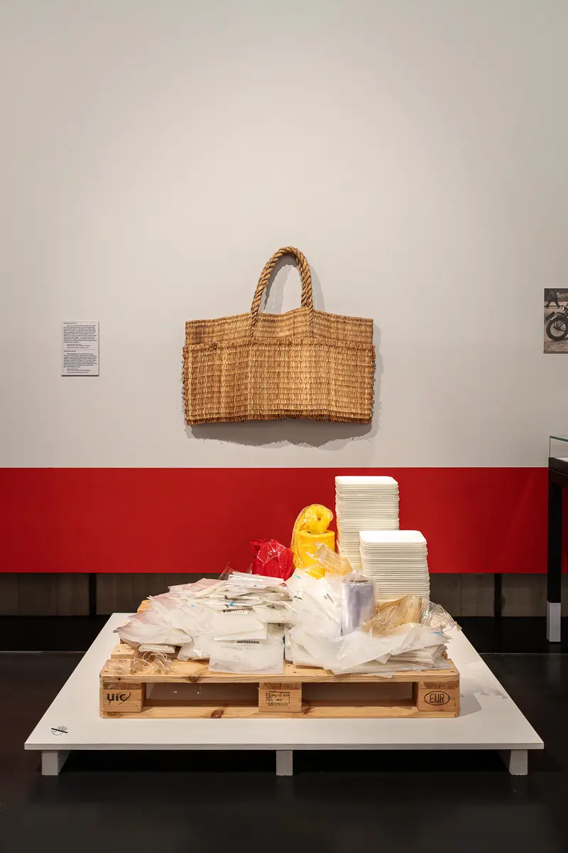 Woven Basket and Packaged Materials on Display at Vienna Museum Exhibition