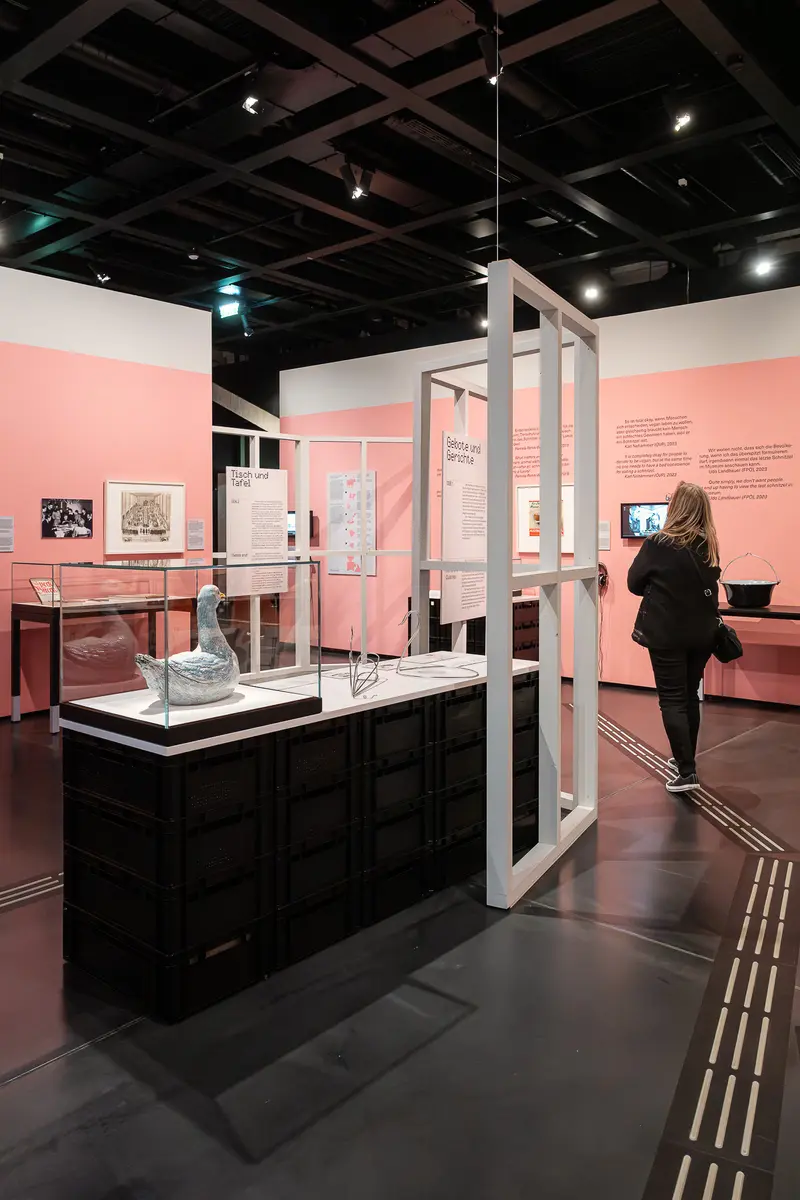 Wien Museum's "Fleisch" Exhibition: Pink Gallery Showcasing Design Displays