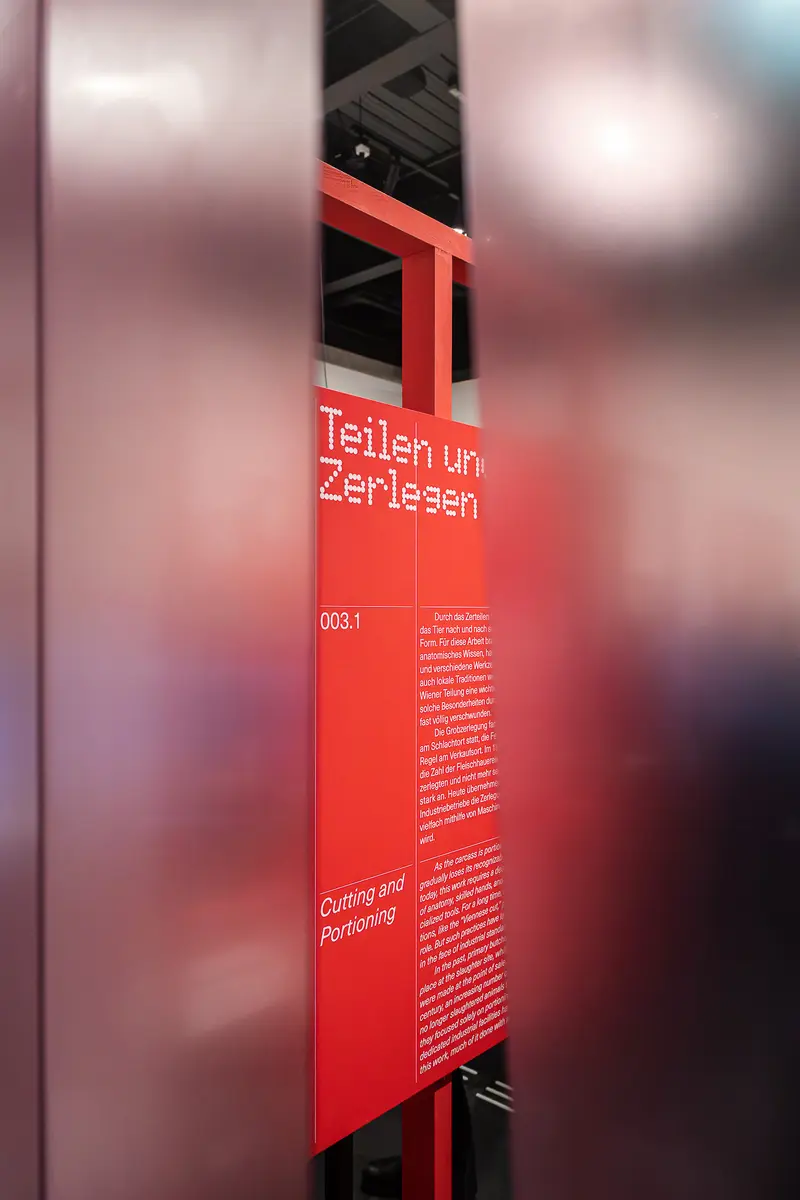 Red Exhibition Panel at Wien Museum Contemporary Art Display