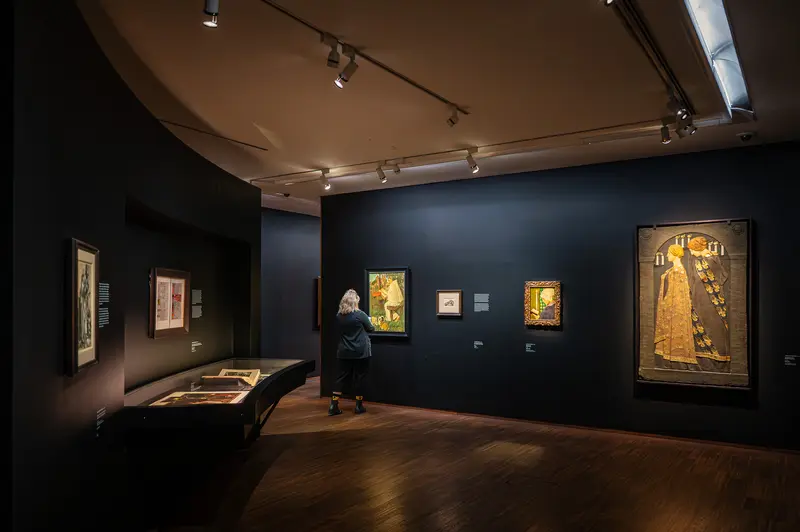 Gothic Modern Exhibition at Albertina: Gallery View with Illuminated Artworks