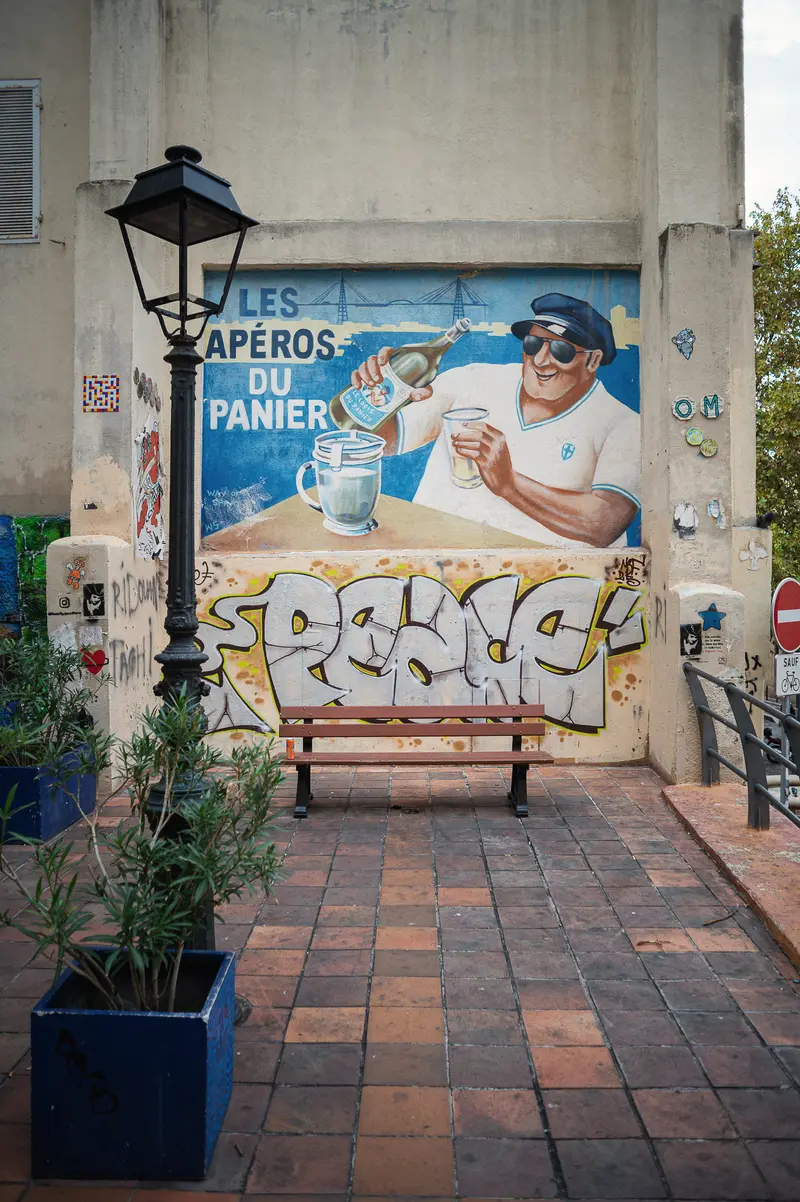 Street Art Mural Celebrating Marseille's Apéro Culture at Panier Neighborhood