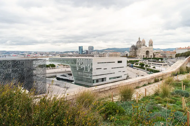 Marseille Cityscape with MUCEM and Cathedral of Sainte-Marie-Majeure
