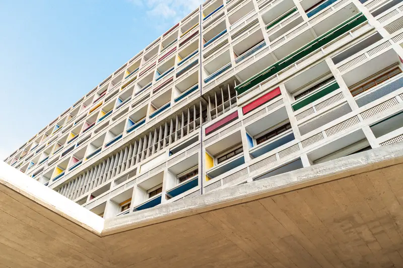 Le Corbusier's Unité d'Habitation in Marseille: Colorful Modernist Architectural Perspective