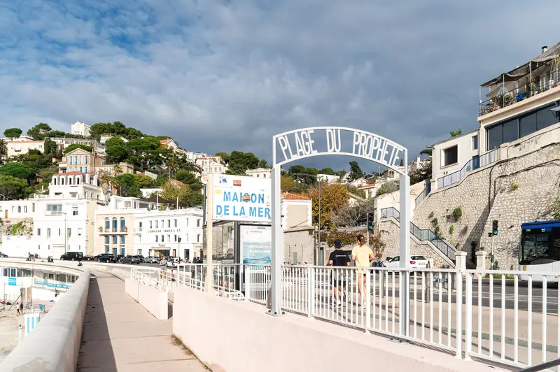 Plage du Prophète Entrance in Marseille, Coastal Urban Landscape