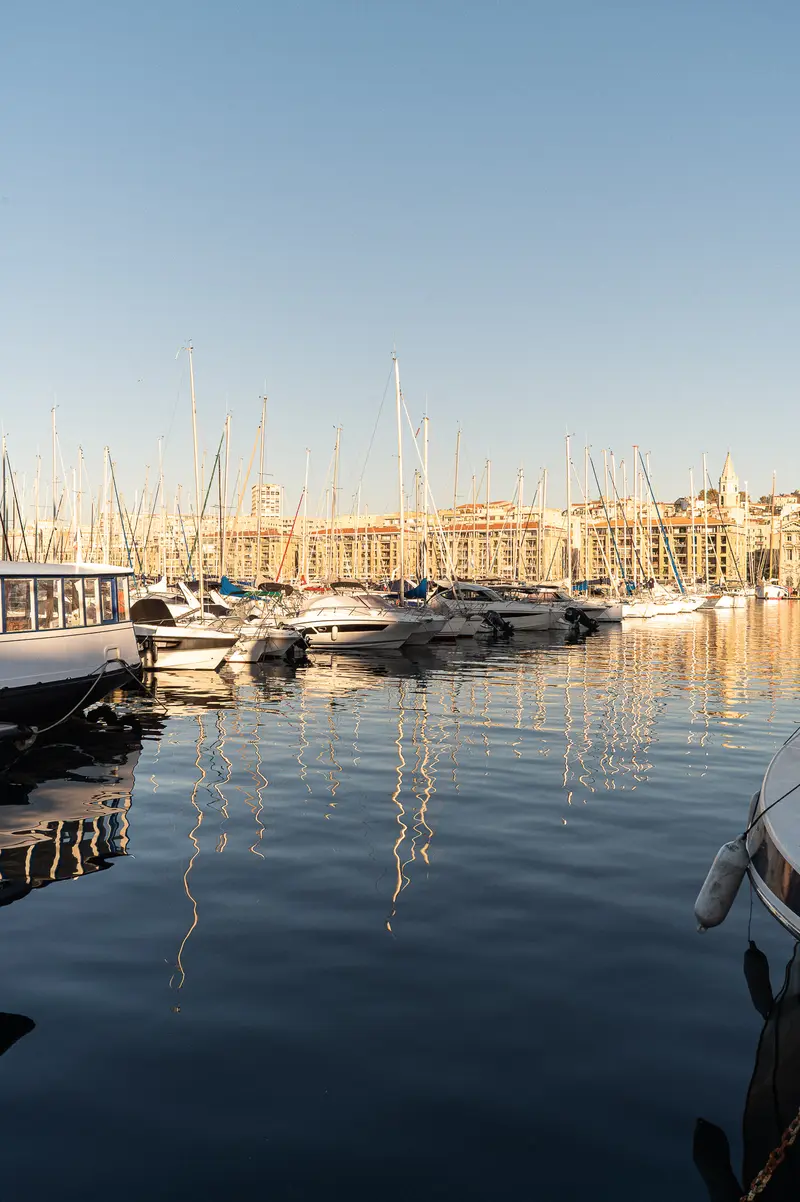 Sunrise at Marseille Old Harbor, Luxury Yachts and Nautical Reflections