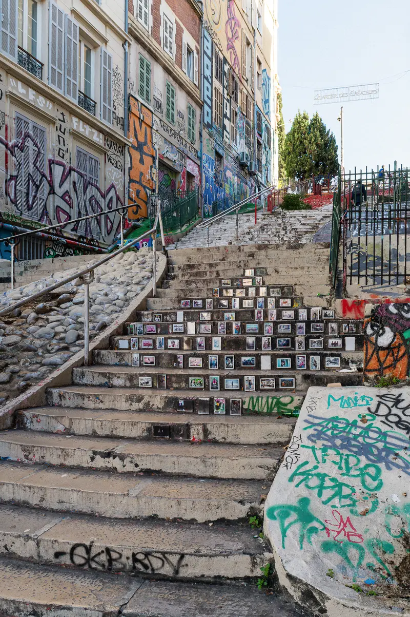 Urban Staircase in Marseille Covered in Street Art and Graffiti
