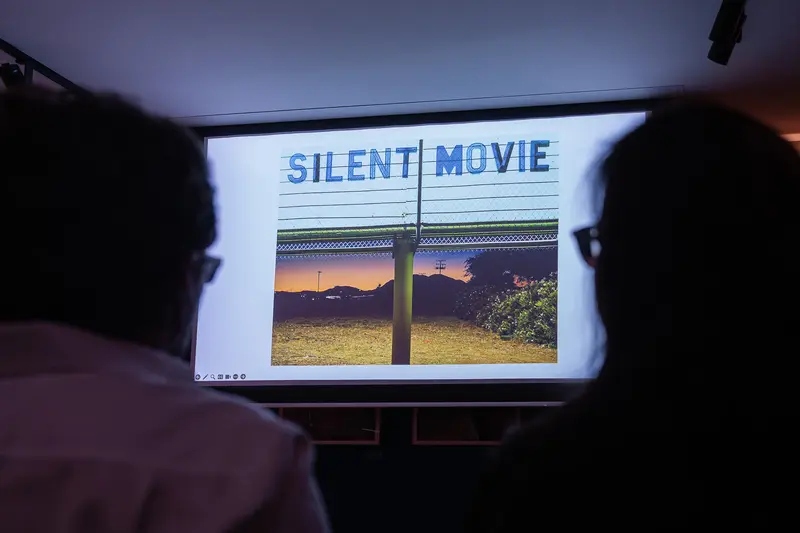 Silent Movie Screening with Atmospheric Mountain Landscape Projection