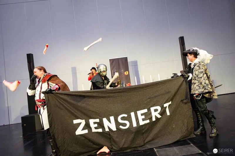 "Zensiert" Banner Display at Vienna ComicCon 2025 Schaukampf Performance