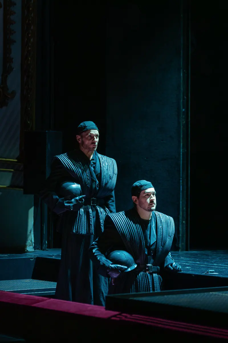 Theater in der Josefstadt's Hamlet: Two Actors in Dark Medieval Costumes