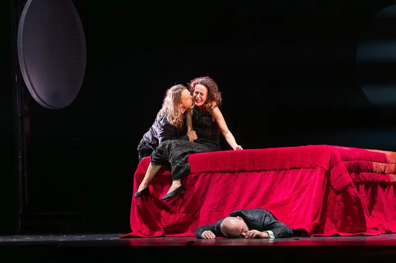 Hamlet Performance at Theater in der Josefstadt: Tragic Scene on Red Bed