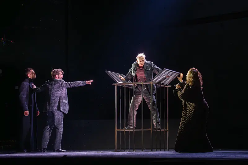 Hamlet Stage Performance at Theater in der Josefstadt with Actors in Dramatic Cage Scene
