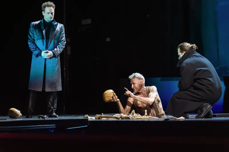 Hamlet Stage Rehearsal at Theater in der Josefstadt with Dramatic Skull Scene