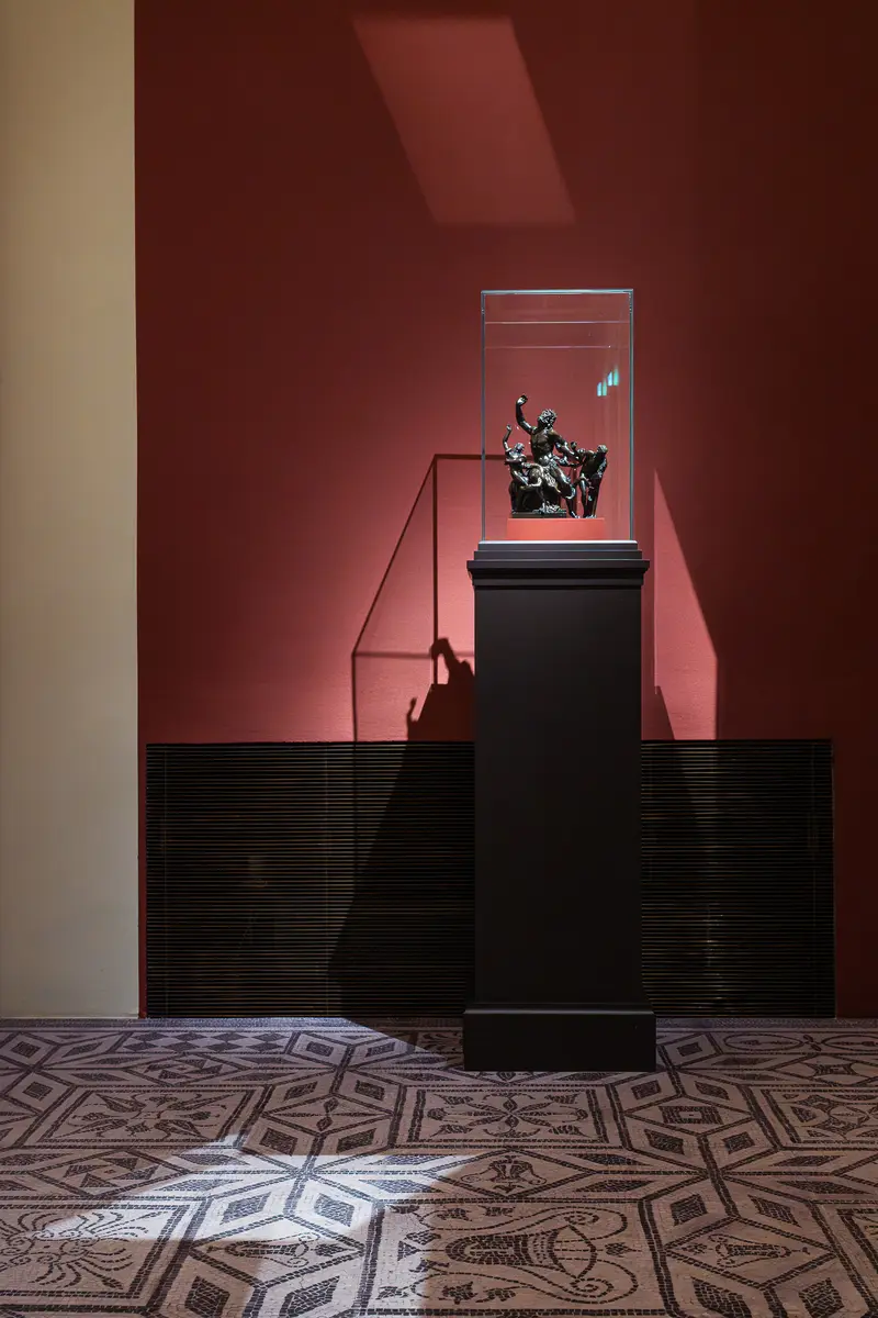 Contemporary Art Installation with Potted Plant on Black Pedestal