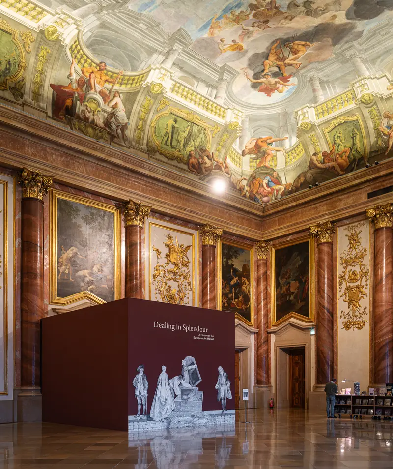 Baroque Ceiling Frescoes and Contemporary Art Installation in Historic Palace Room