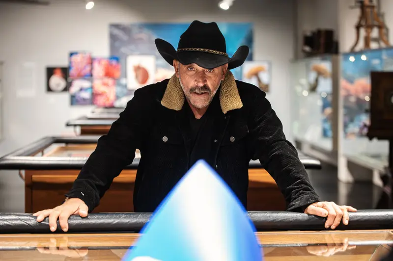 Michael Muller at Gallery Counter with Blue Light Installation