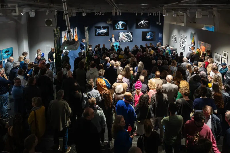 Michael Muller and Attendees at Contemporary Art Gallery Exhibition Opening