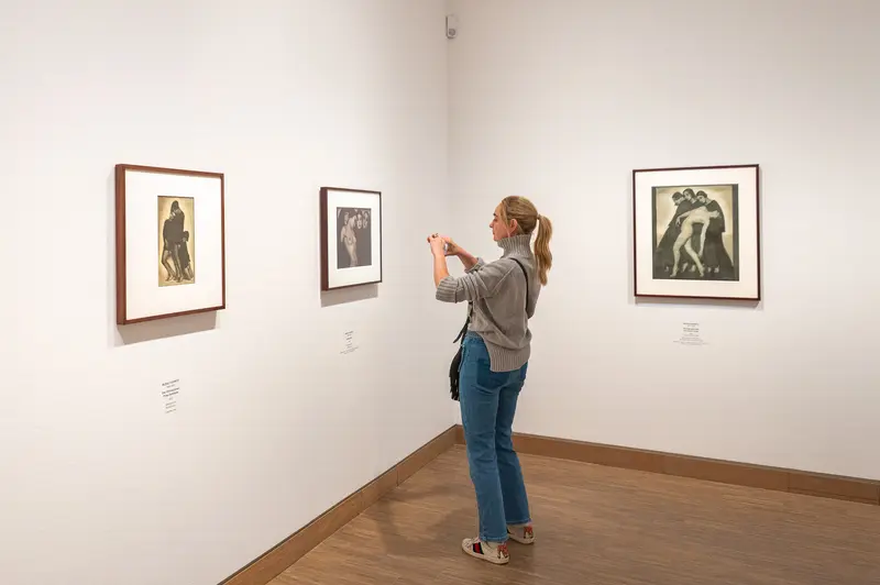 Visitor Photographing Figurative Prints at Tanzbild Exhibition, Albertina Modern Vienna