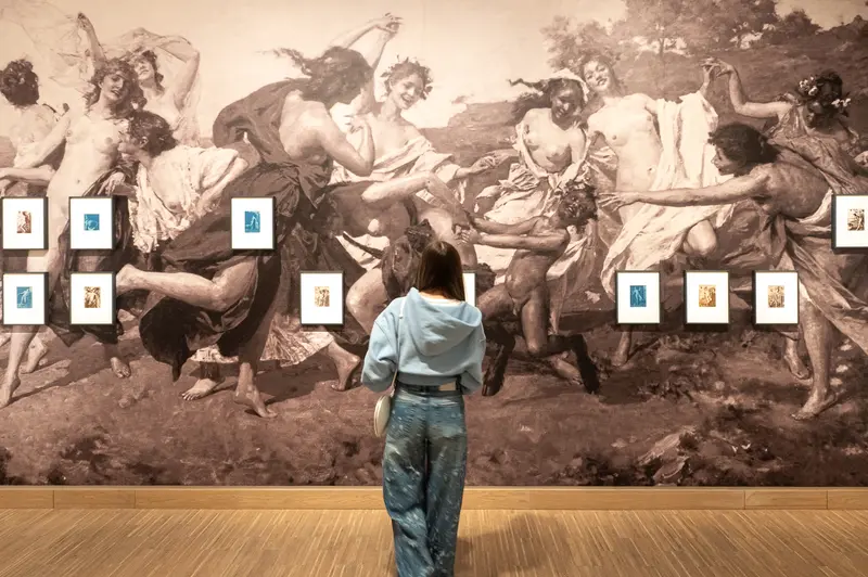 Interactive Installation at Albertina Modern: Visitor Engaging with Classical Fresco