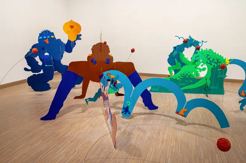 Installation view with cutout sculptures at Albertina Modern Vienna exhibition