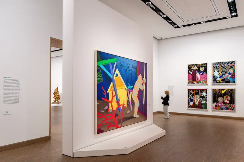 Visitor Viewing Colorful Modernist Paintings at Albertina Modern Exhibition
