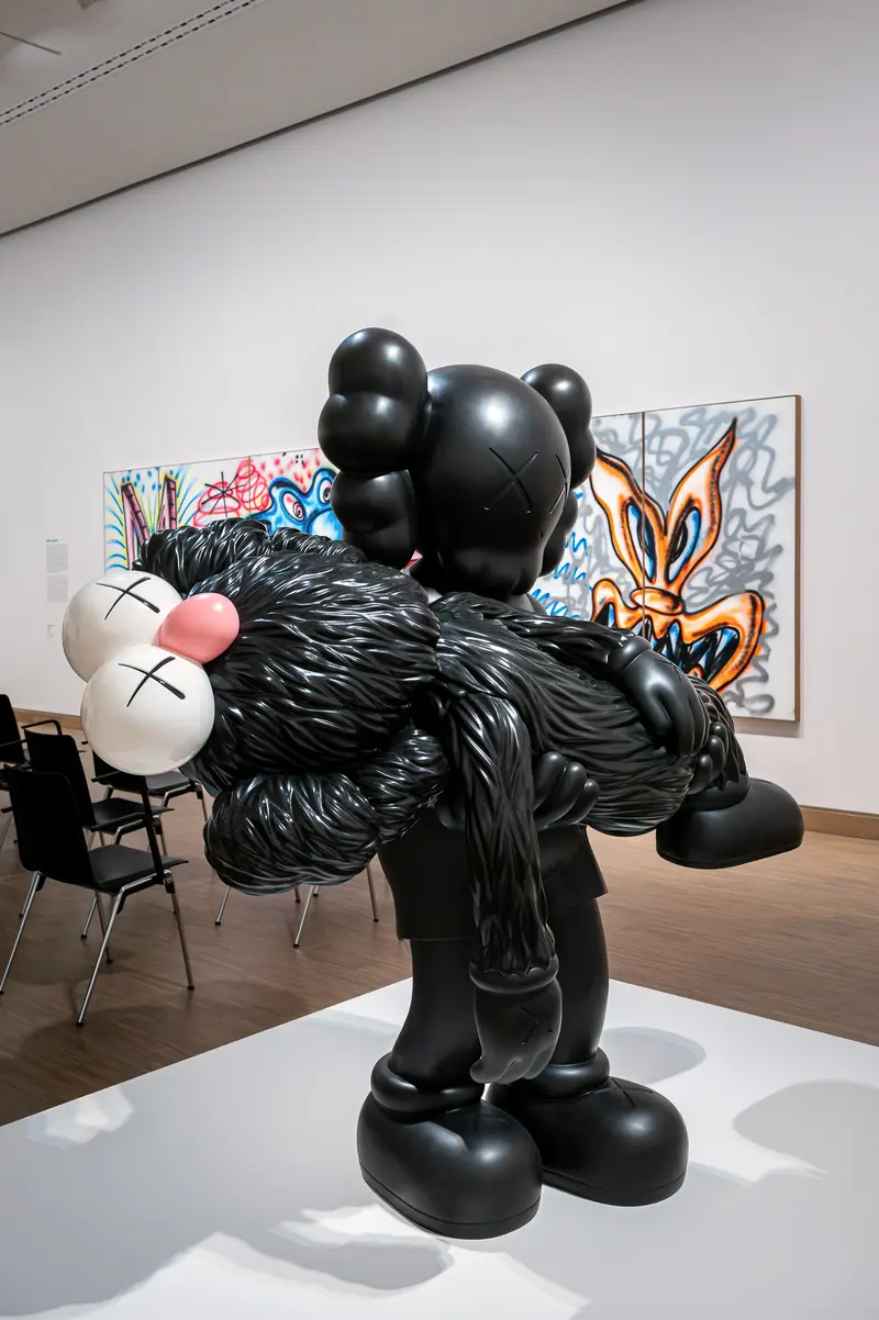 KAWS BFF Sculpture with Katherine Bernhardt Paintings at Albertina Modern Vienna
