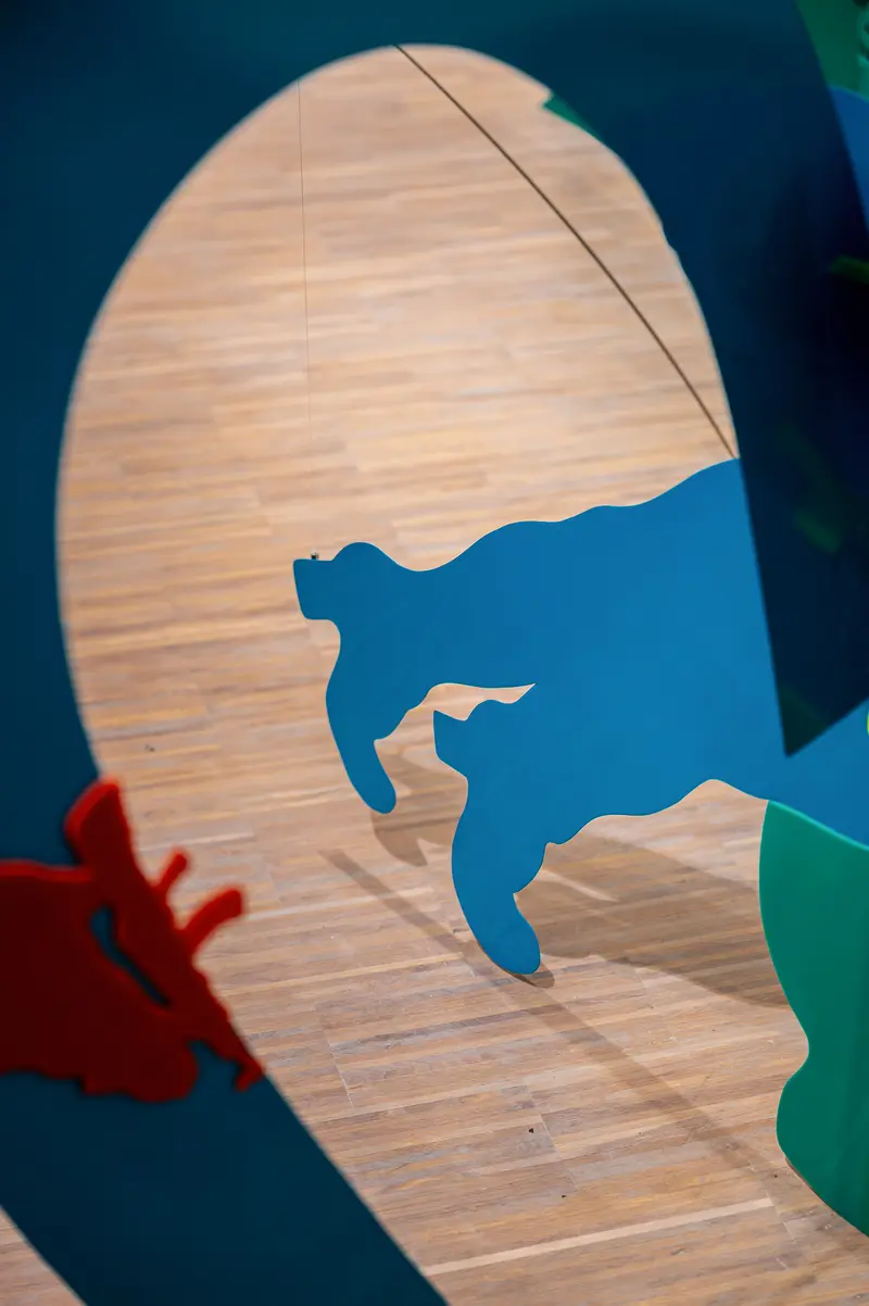 Colorful Cutout Silhouette Sculptures on Parquet Floor at Albertina Modern Vienna