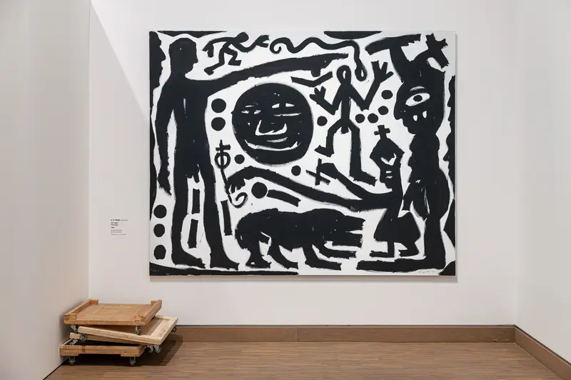 A.R. Penck Painting with Wooden Sled at Albertina Modern Exhibition