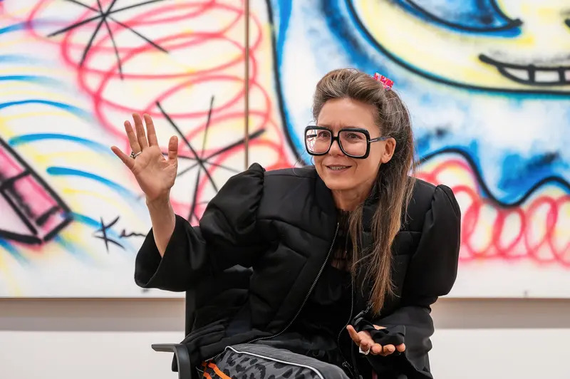 Angela Stief at KAWS. Art & Comix Exhibition Press Tour, Albertina Modern Vienna