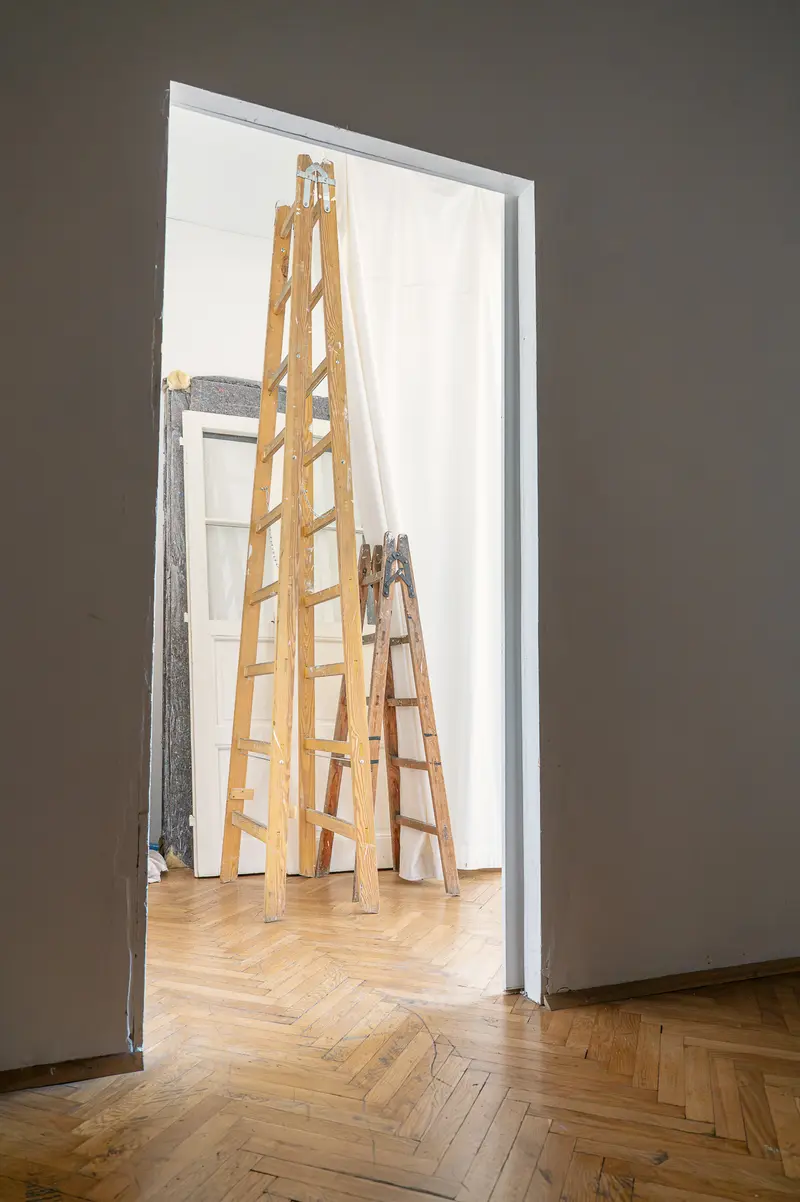 Wooden Ladders Installation at Polyphonic Archive Exhibition, Vienna 2026