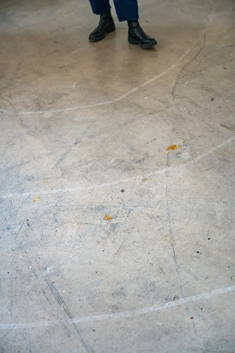 Concrete Floor with Chalk Markings at VBKÖ Archive Re-opening, Vienna 2026