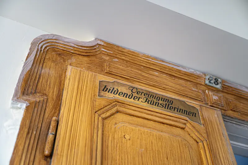 Wooden Door Plaque at VBKÖ Archive, Polyphonic Archive Exhibition 2026