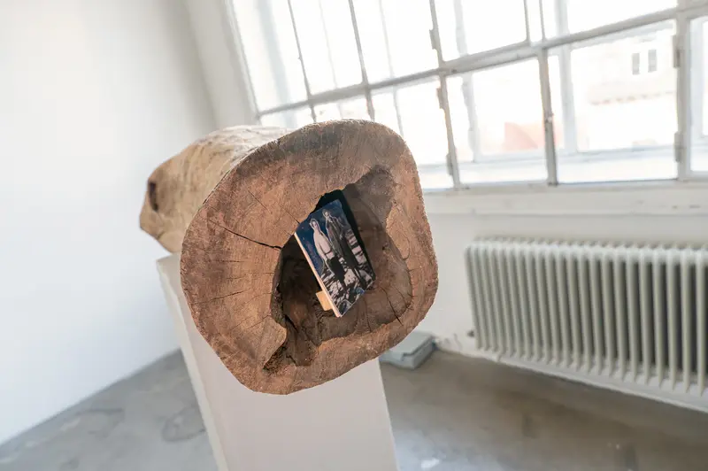 Carved Wooden Vessel with Electronic Components, VBKÖ Polyphonic Archive Exhibition 2026