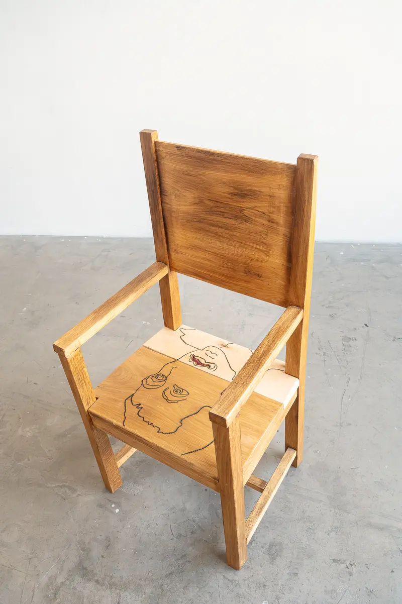 Wooden Chair with Carved Inscription, Polyphonic Archive Exhibition 2026