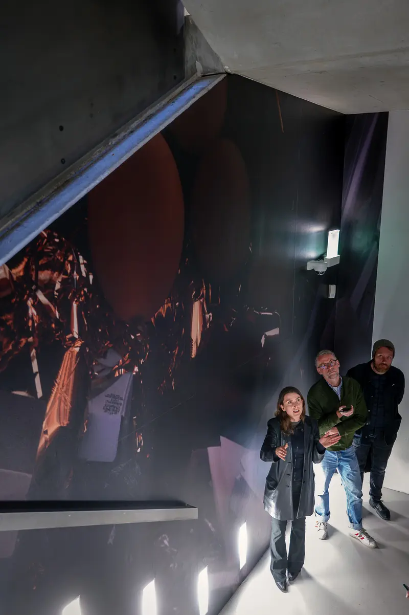 Visitors Viewing Large-Scale Photographic Exhibition in Modern Gallery Space