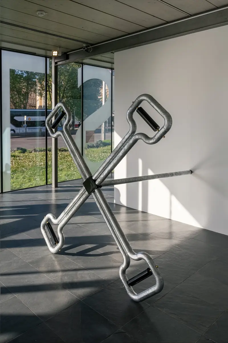 Oversized Metal Crutches X-Formation at Kunsthalle Wien Gallery