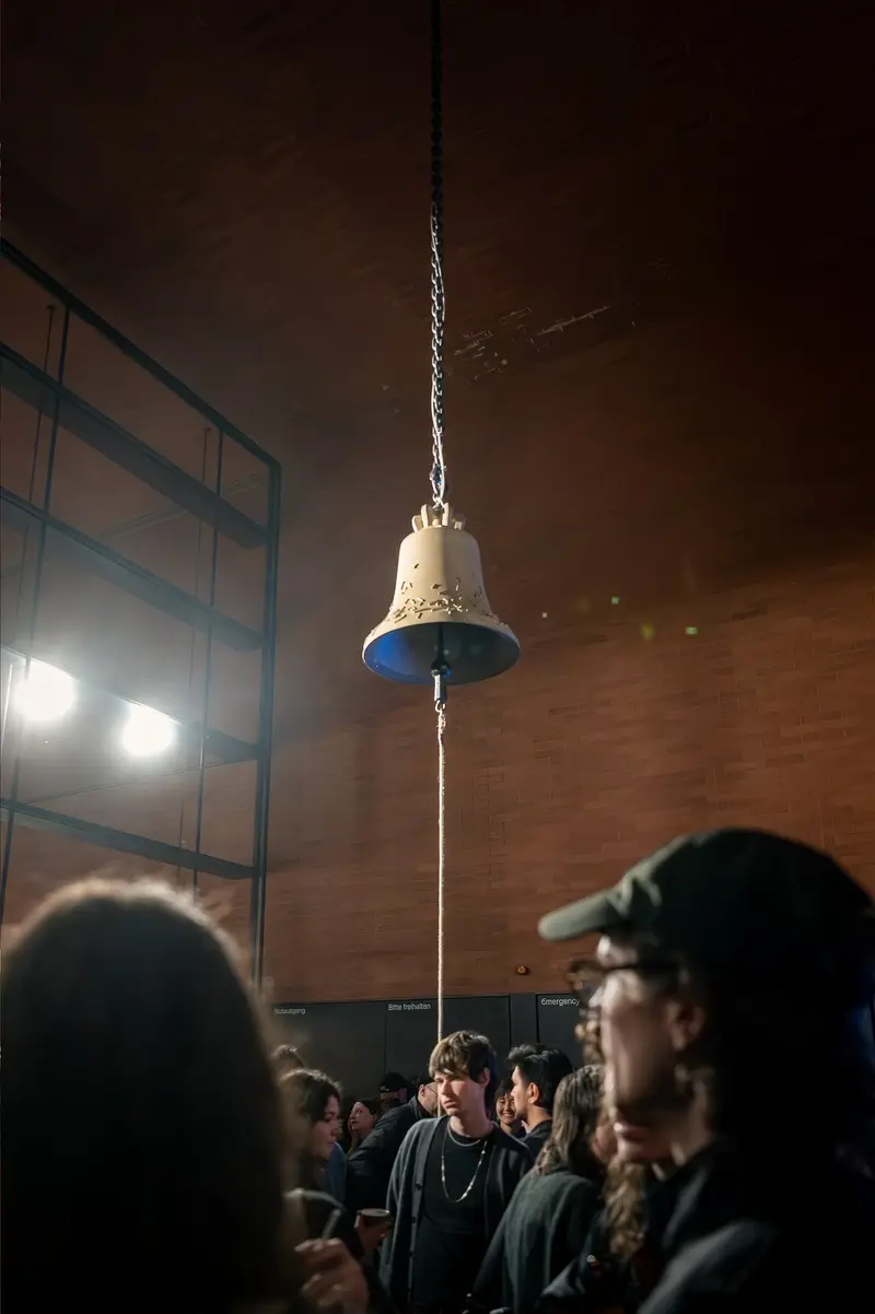 Suspended Bell Installation at Kunsthalle Wien Exhibition Opening, April 2026