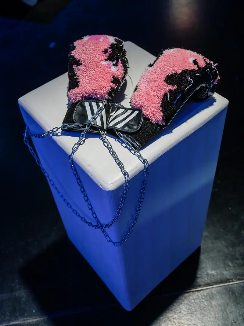 Pink and Black Textured Gloves in Blue Gift Box Display