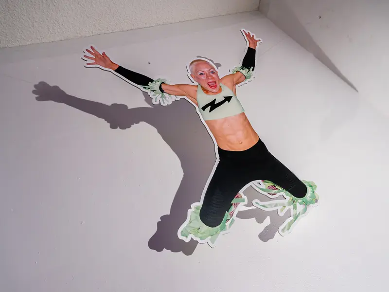 Cardboard Cutout Figure in Dynamic Jumping Pose