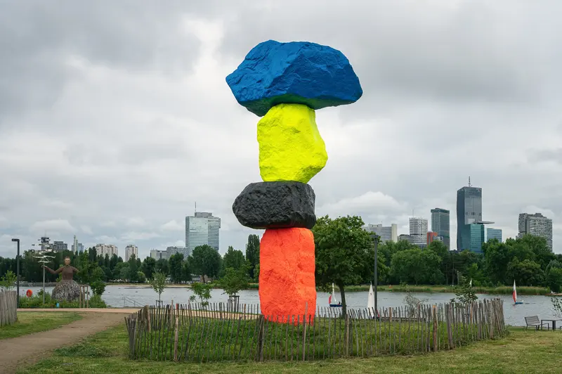 Stacked Boulder Sculpture with Toronto Skyline, André-Heller-Park