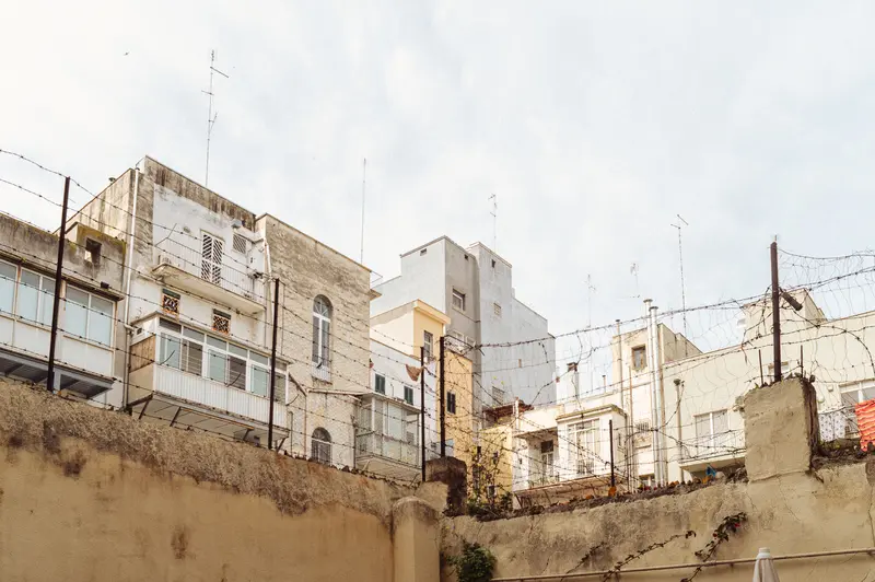 Residential Buildings with Concrete Barrier in Middle Eastern Urban Settlement