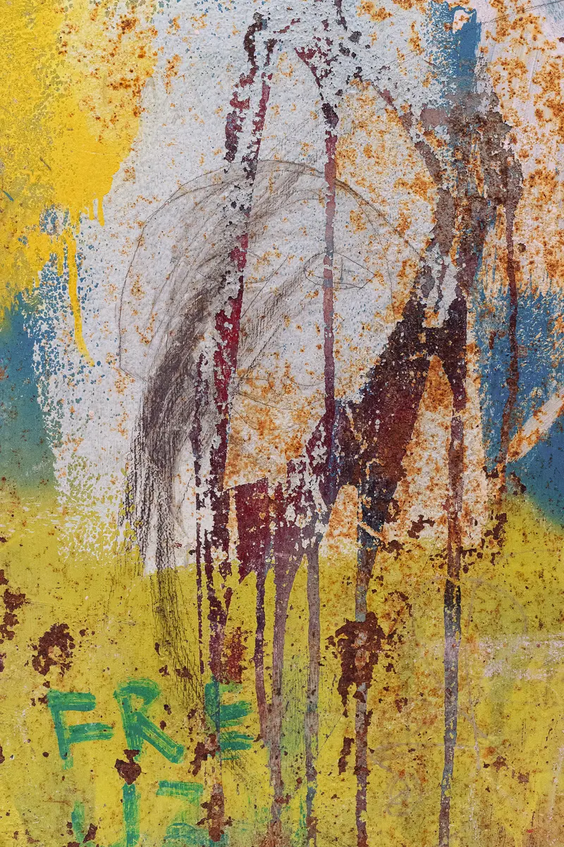 Abstract Expressionist Composition with Gestural Marks and Layered Color