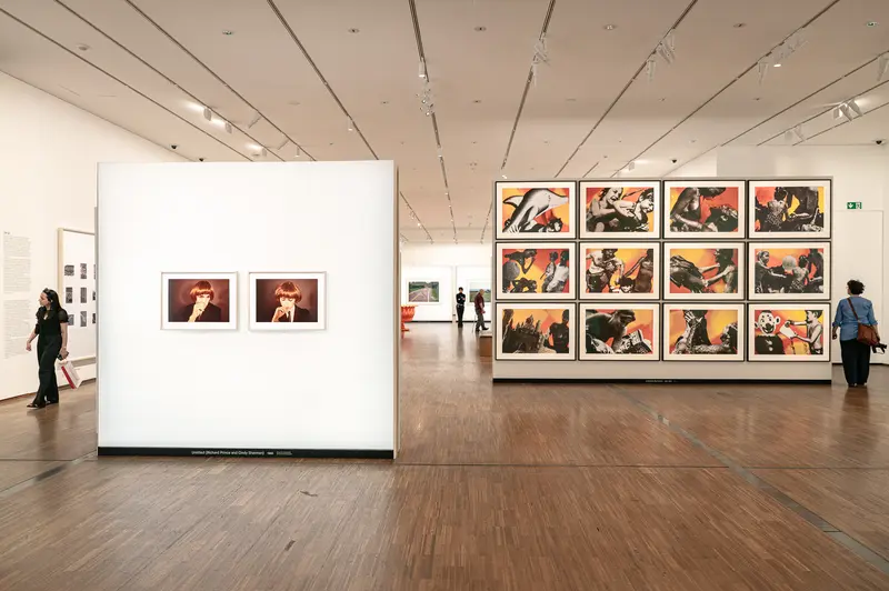 Contemporary Art Gallery Exhibition with Multiple Framed Works Display