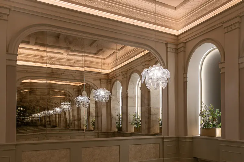Palais Chotek Vienna Gallery Installation with Suspended Spherical Lighting Fixtures