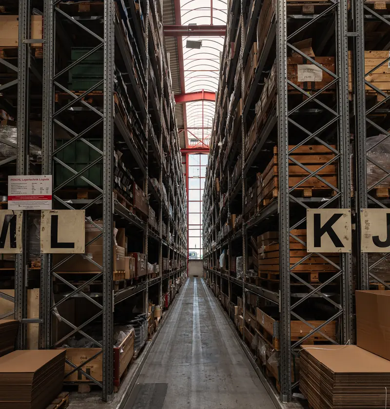 Frankstahl Guntramsdorf Warehouse Aisle Between High-Bay Steel Storage Racks