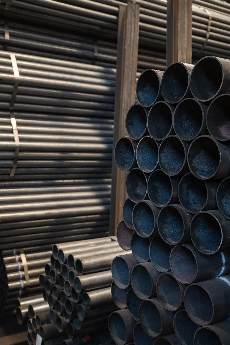 Steel pipes stacked end-on at Frankstahl Guntramsdorf warehouse