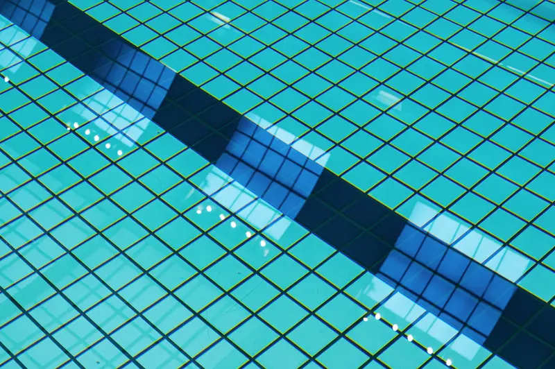 Turquoise Pool Tiles with Lane Divider Shadow, Amalienbad Vienna